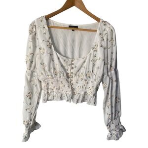 Majorelle Women's Cream And Floral Crop Top With Pearl Buttons Size Large